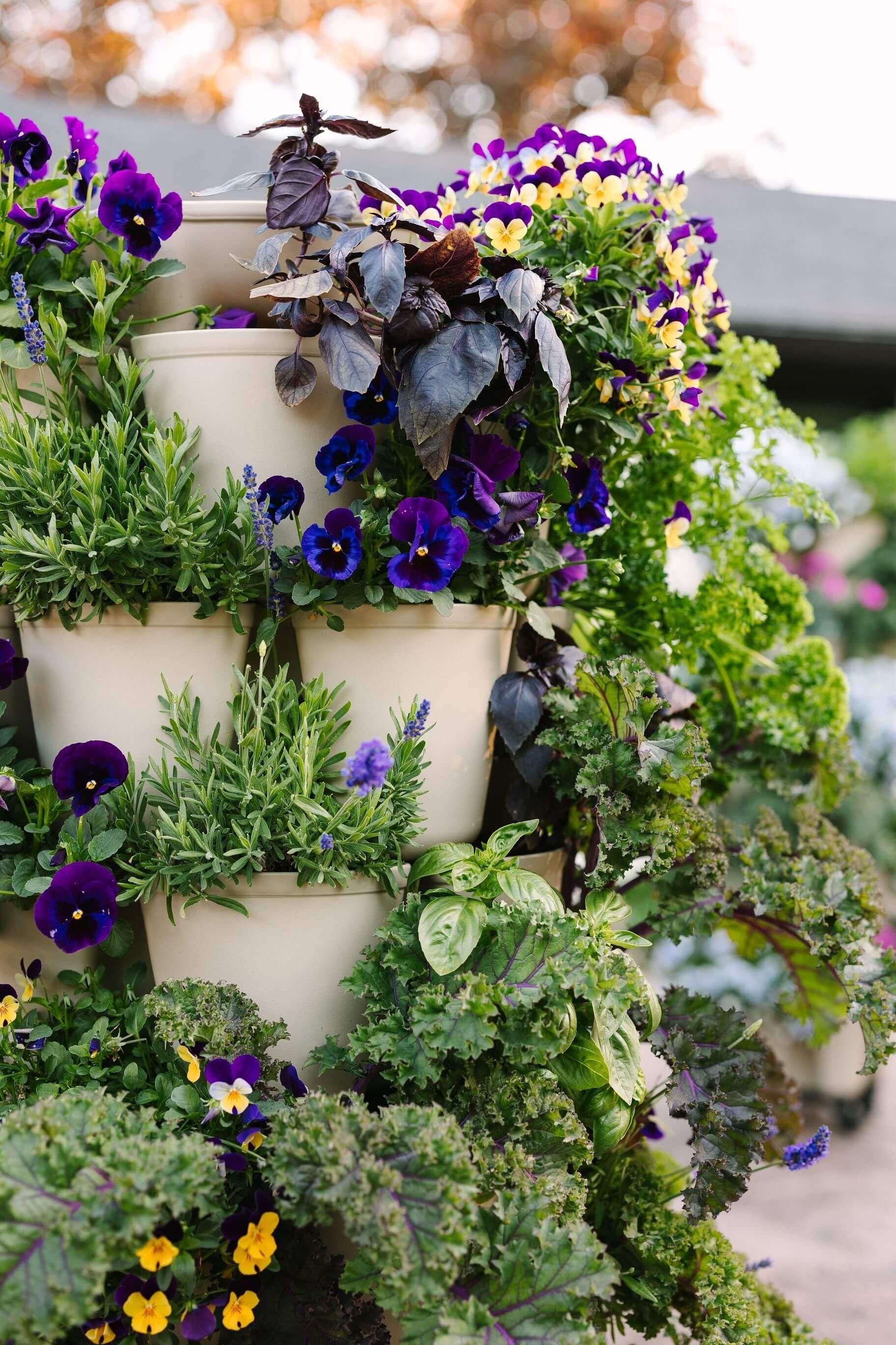 hanging plant green purple leaves 7 Tier GreenStalk Leaf Vertical Planter | Stunning Stone (Basic Textur