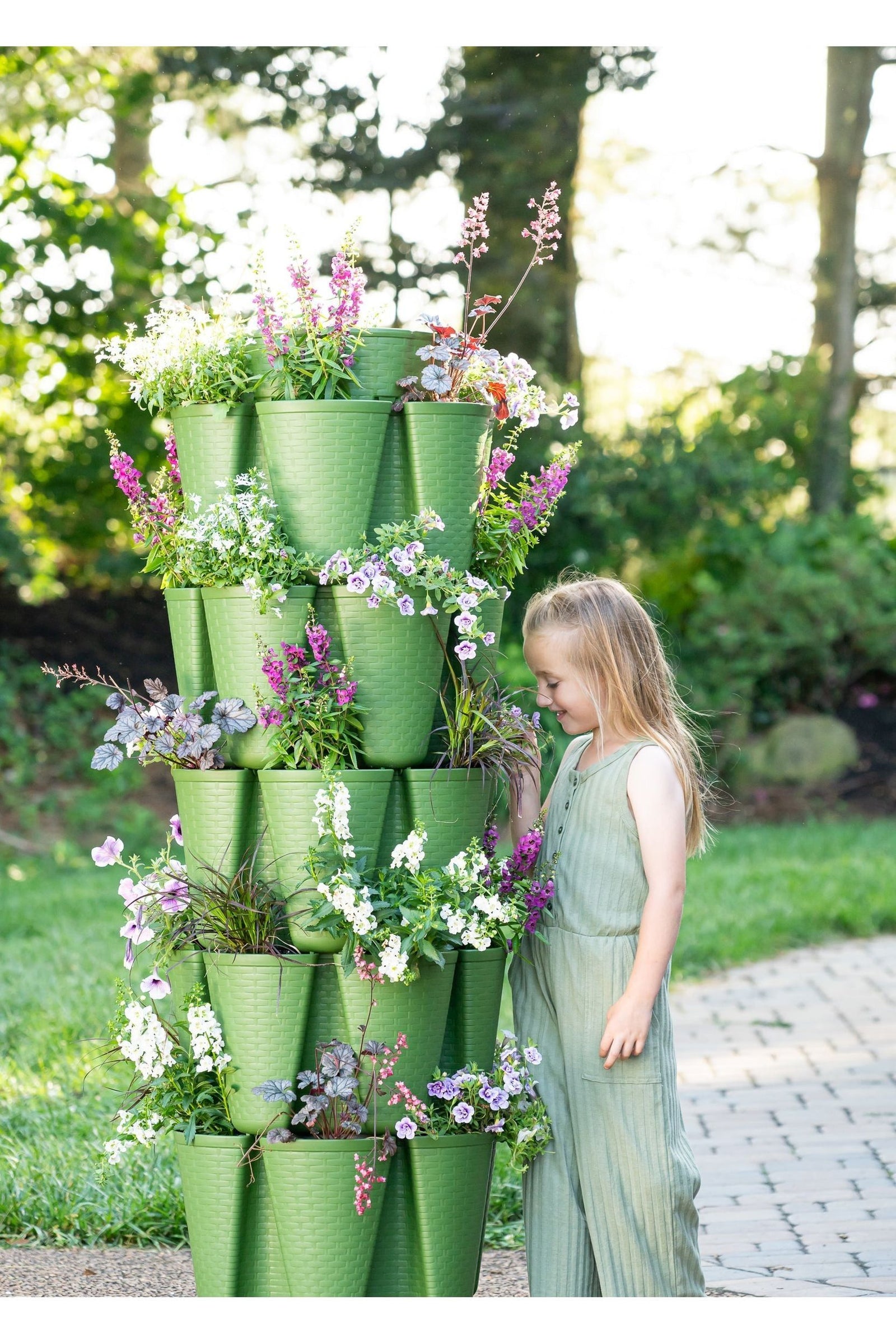 5 Tier GreenStalk Original Vertical Planter | Evergreen (Basket Weave Texture) 