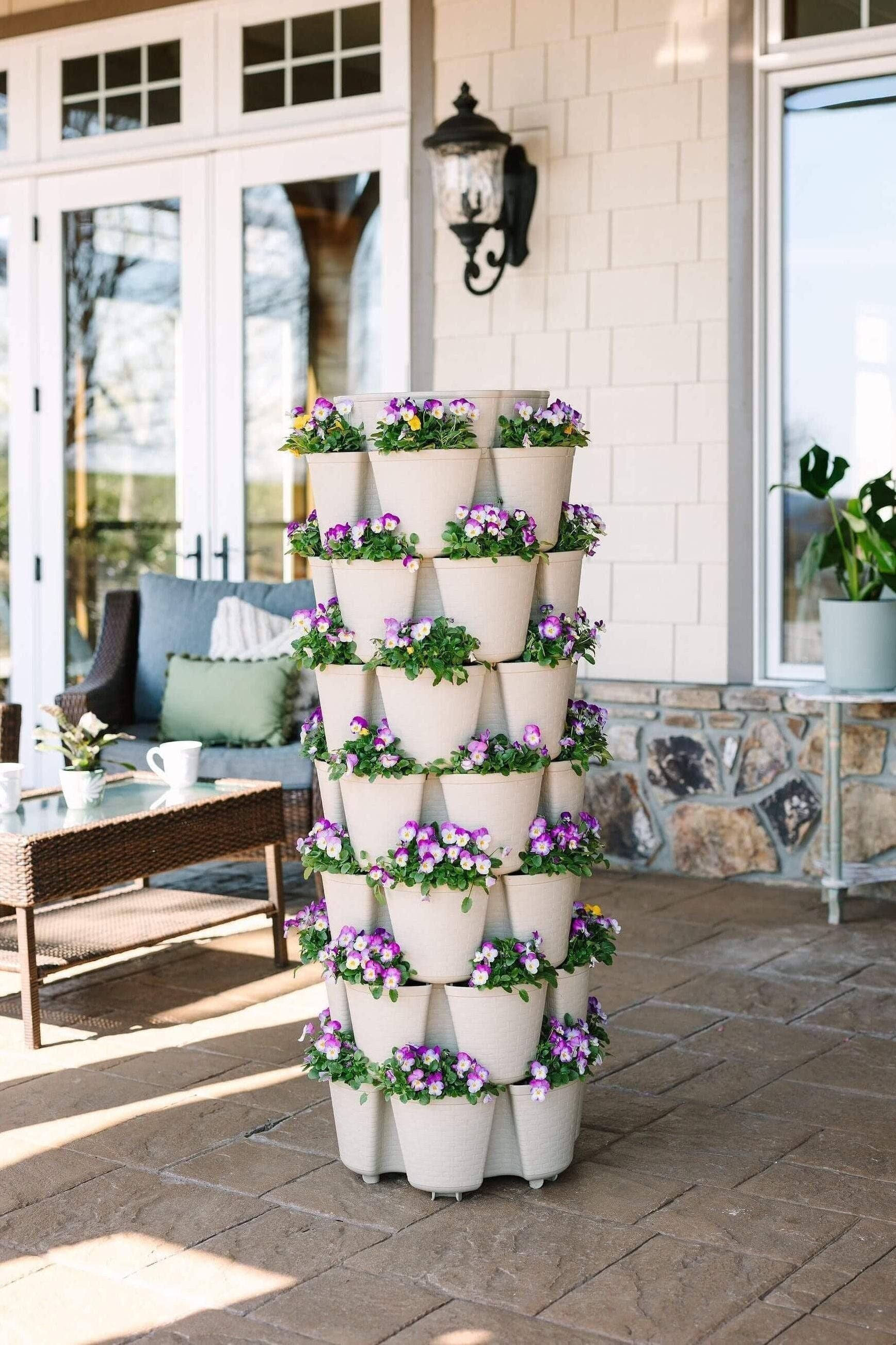 7 hanging planter 7 Tier GreenStalk Leaf Vertical Planter | Stunning Stone (Basket Weave