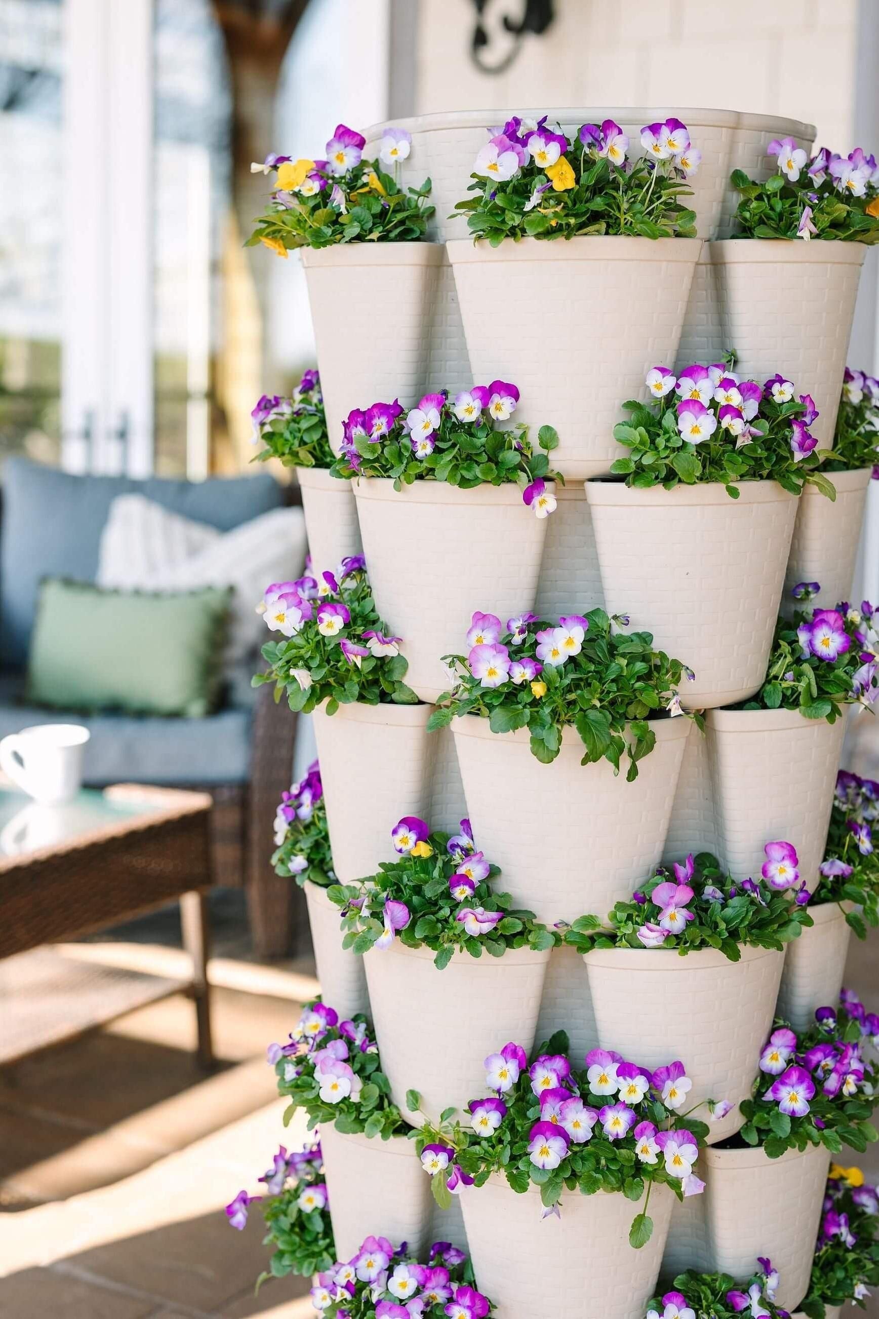indoor basket planter 7 Tier GreenStalk Leaf Vertical Planter | Stunning Stone (Basket Weave
