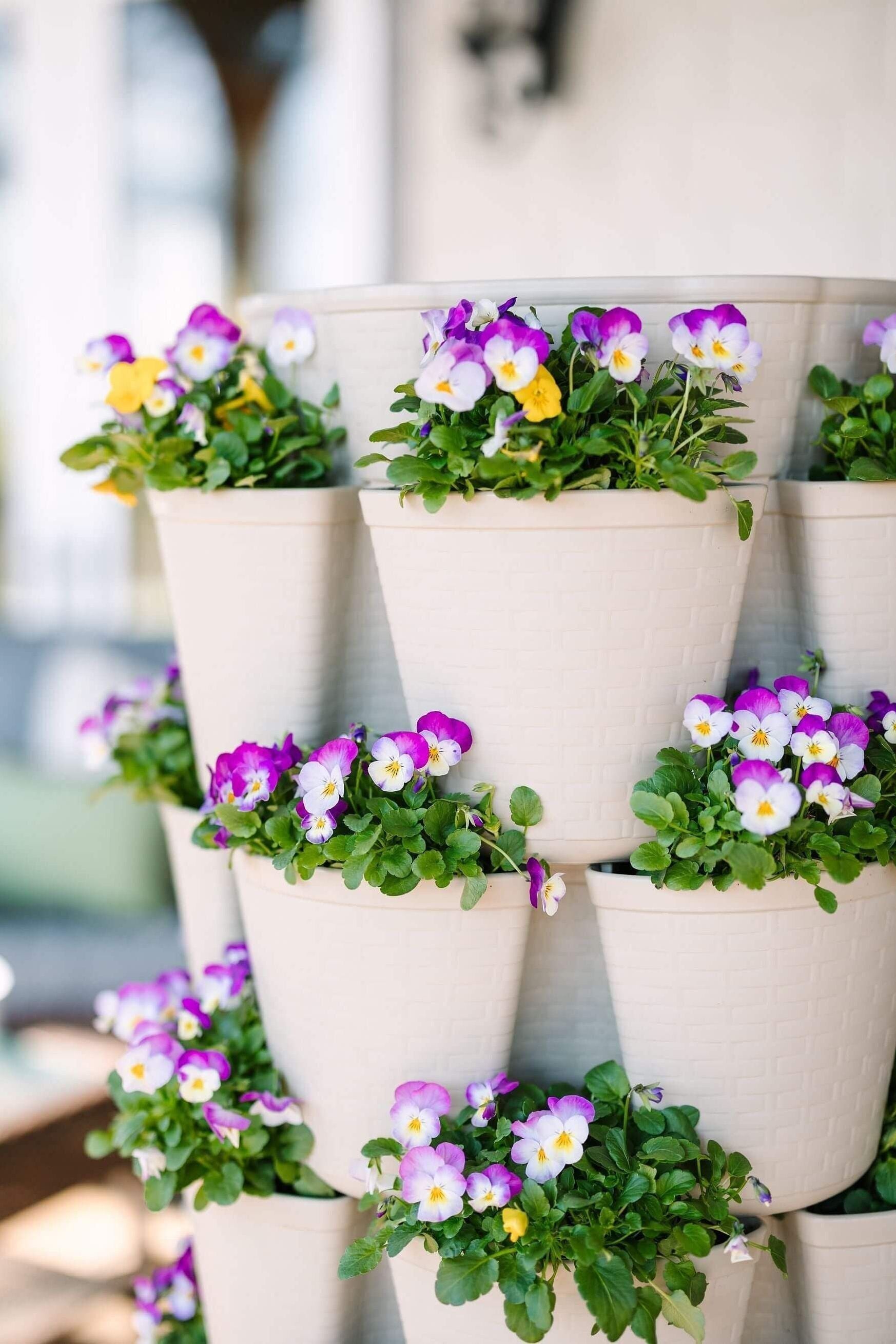 potted plant in basket 7 Tier GreenStalk Leaf Vertical Planter | Stunning Stone (Basket Weave