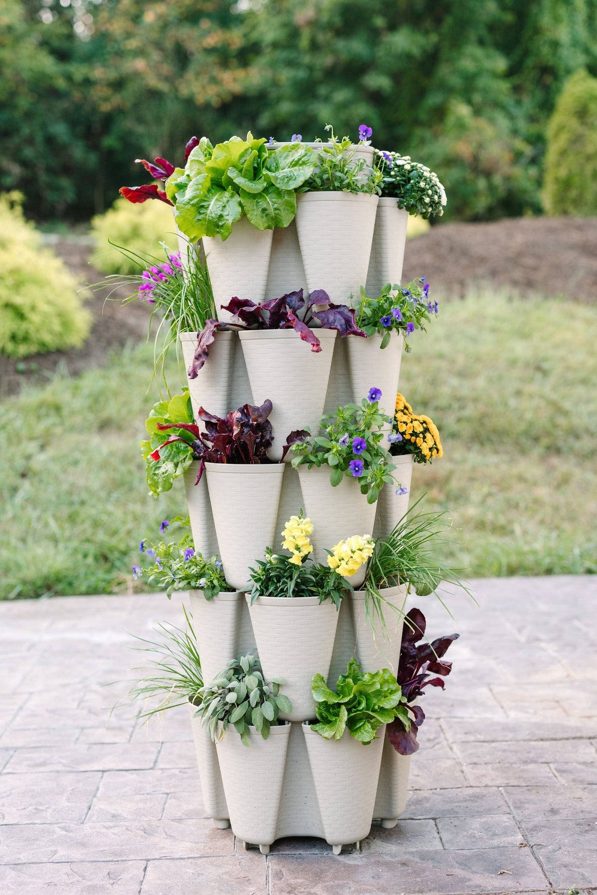 5 Tier GreenStalk Original Vertical Planter | Stunning Stone (Basket Weave Texture) 