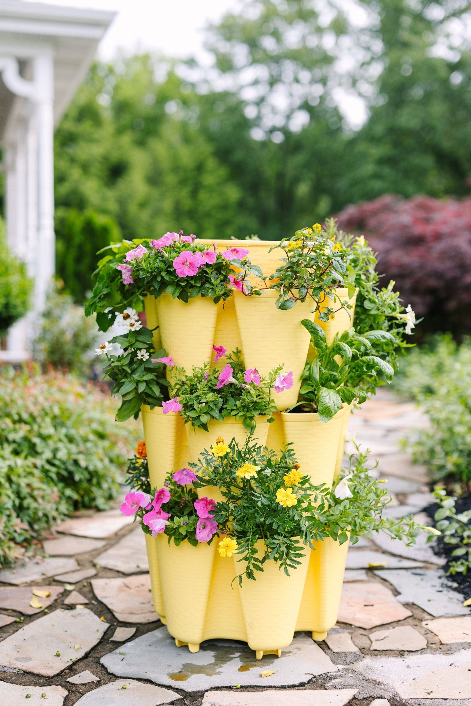 3 Tier GreenStalk Original Vertical Planter | Lemon (Basket Weave Texture) 