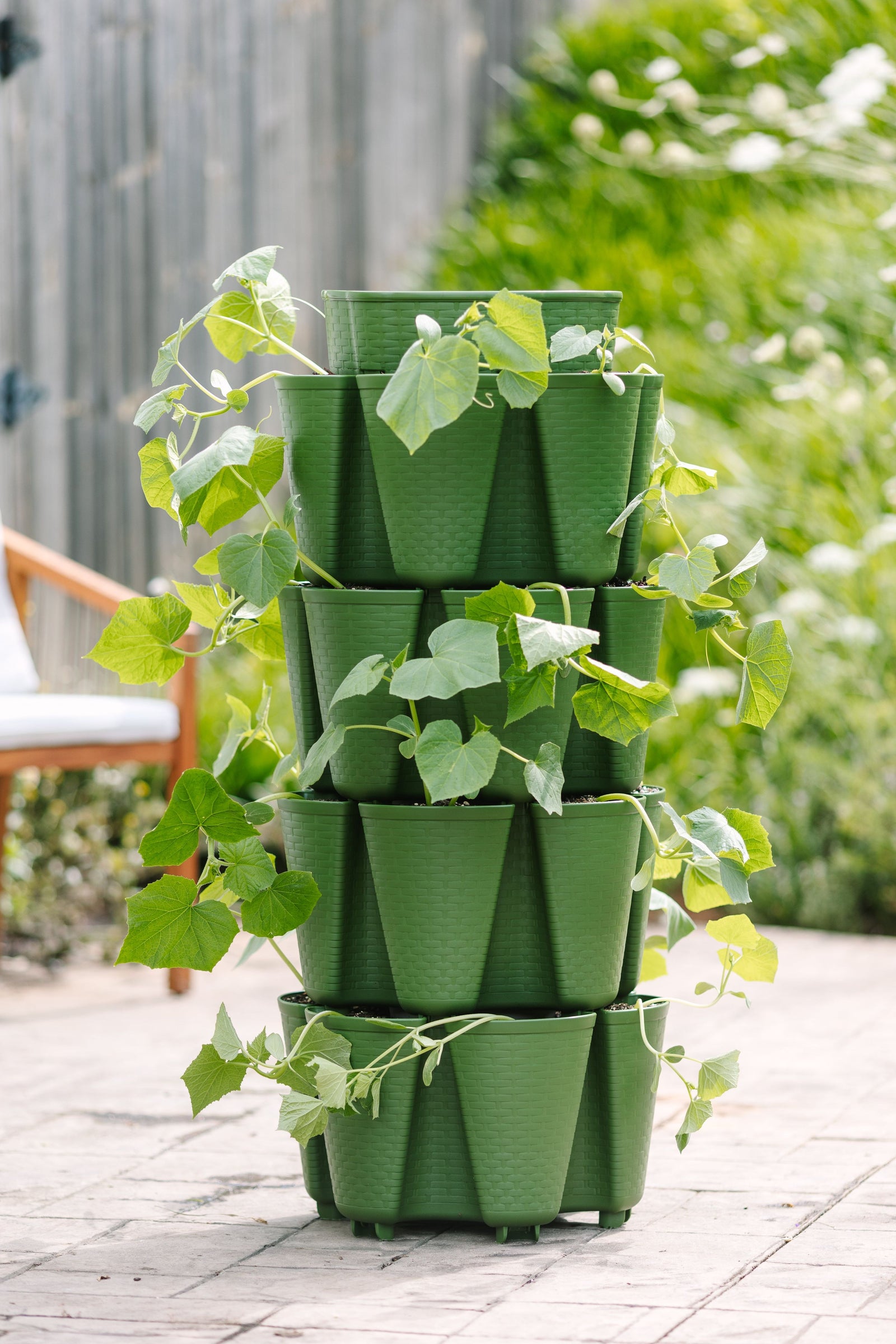 4 Tier GreenStalk Original Vertical Planter | Evergreen (Basket Weave Texture) 