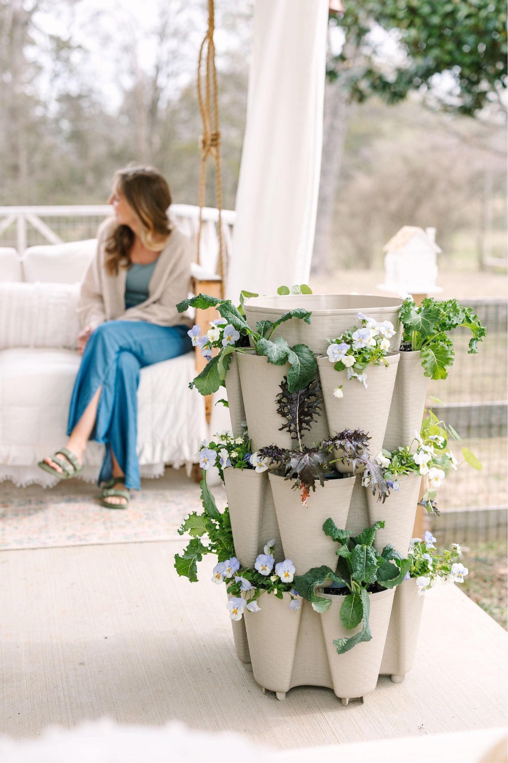 3 pot planter 3 Tier GreenStalk Original Vertical Planter | Stunning Stone (Basket W