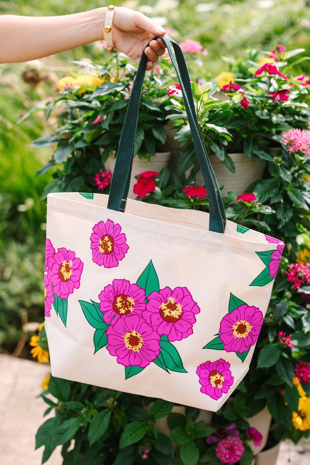 GreenStalk Pink Zinnia Tote Bag 