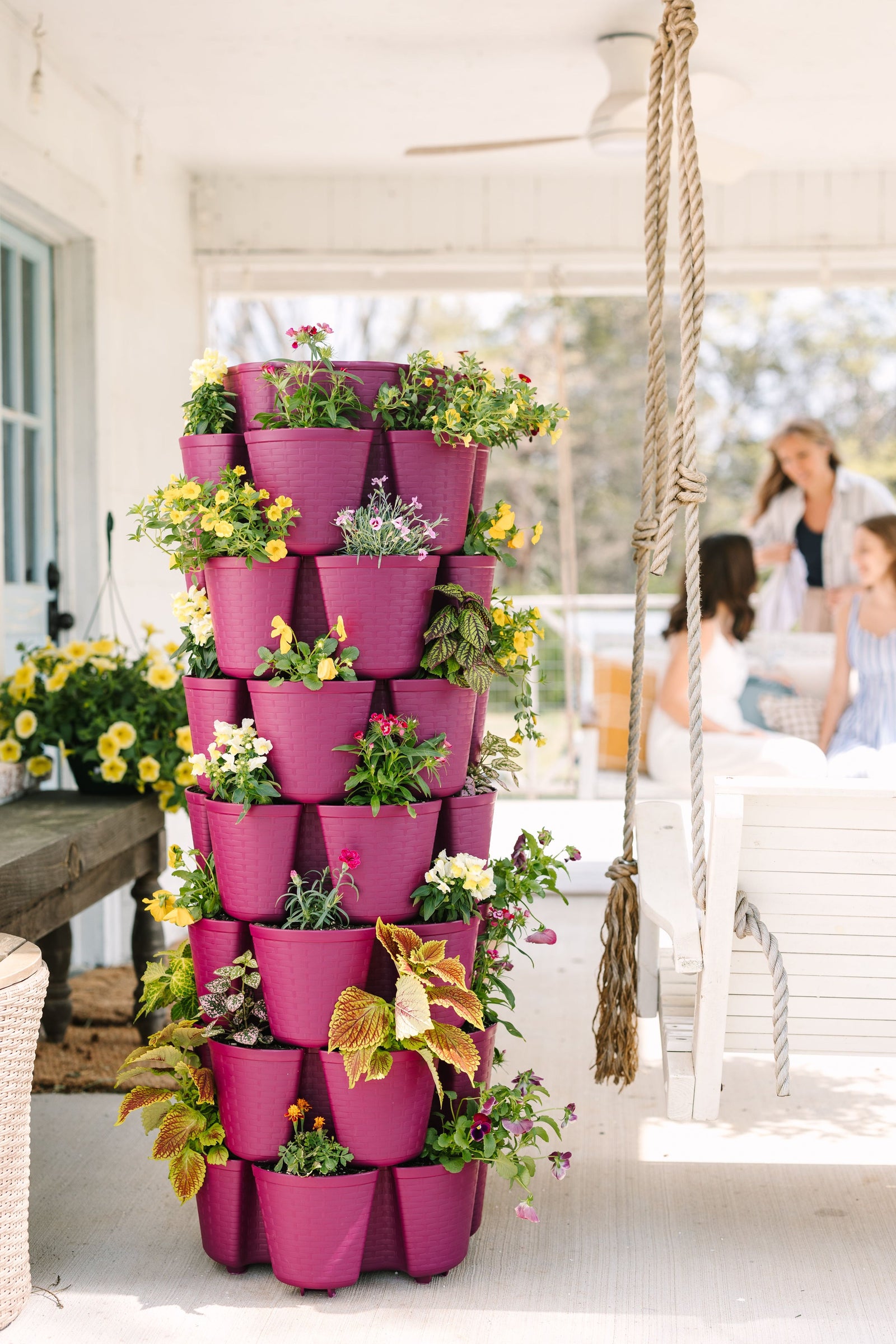 7 Tier GreenStalk Leaf Vertical Planter | Razzleberry (Basket Weave Texture) 