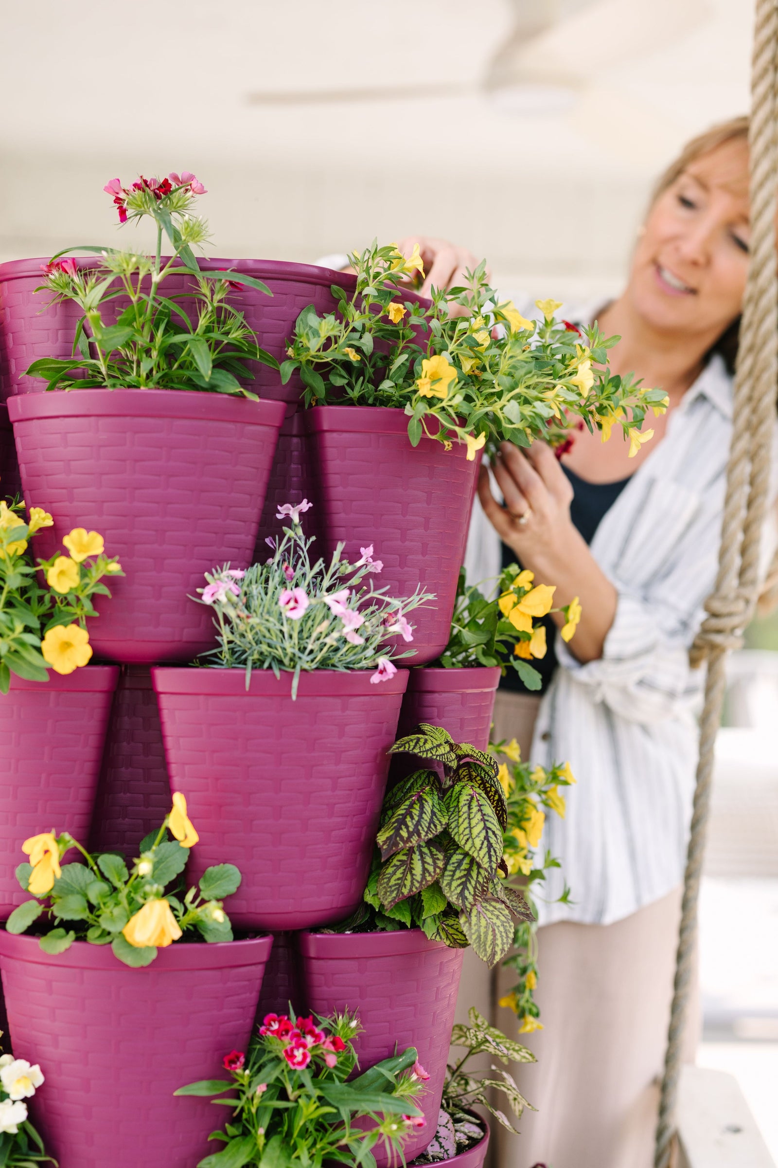 7 Tier GreenStalk Leaf Vertical Planter | Razzleberry (Basket Weave Texture) 