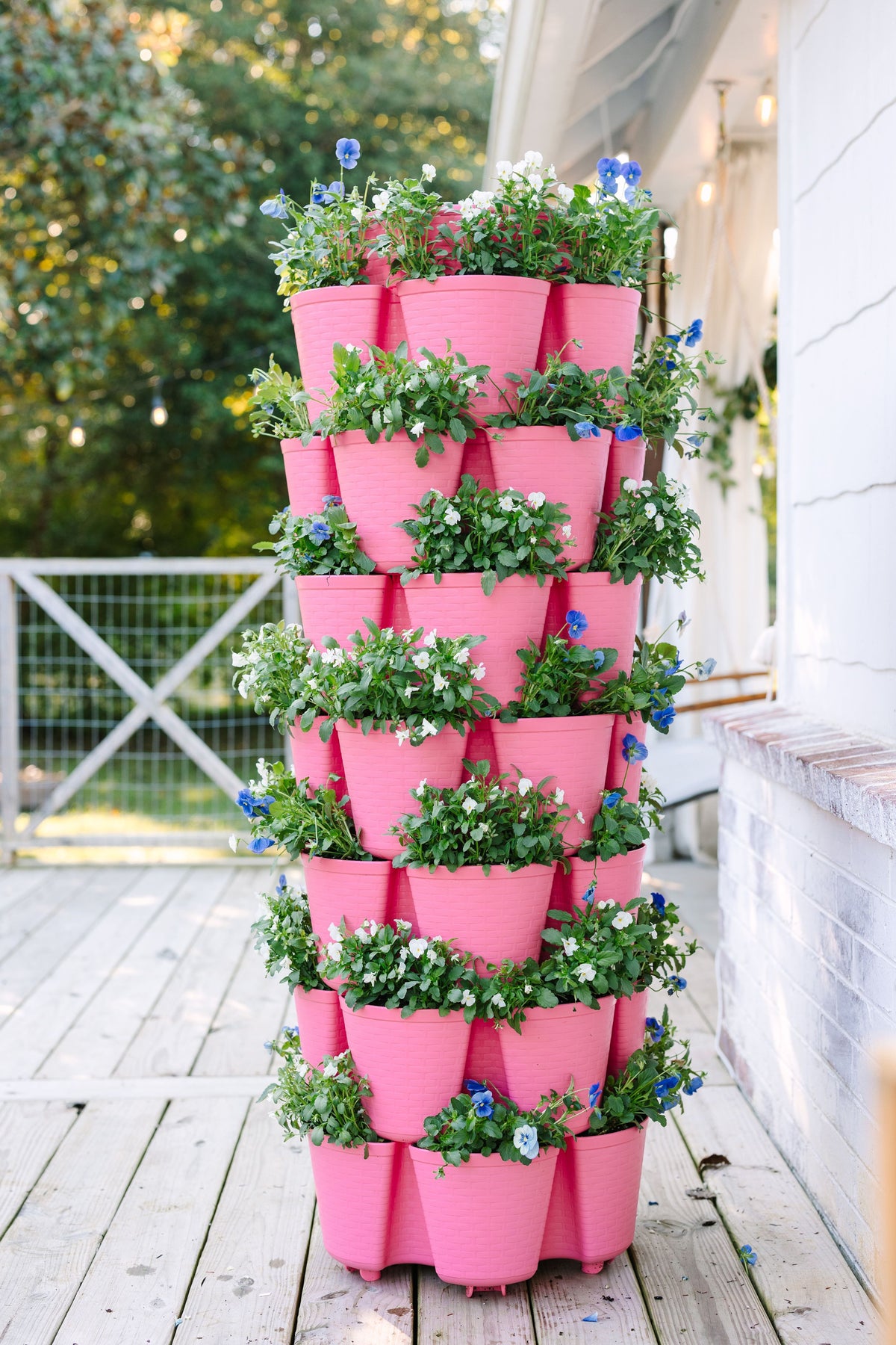 7 Tier GreenStalk Leaf Vertical Planter | Strawberry Pink (Basket Weave Texture)