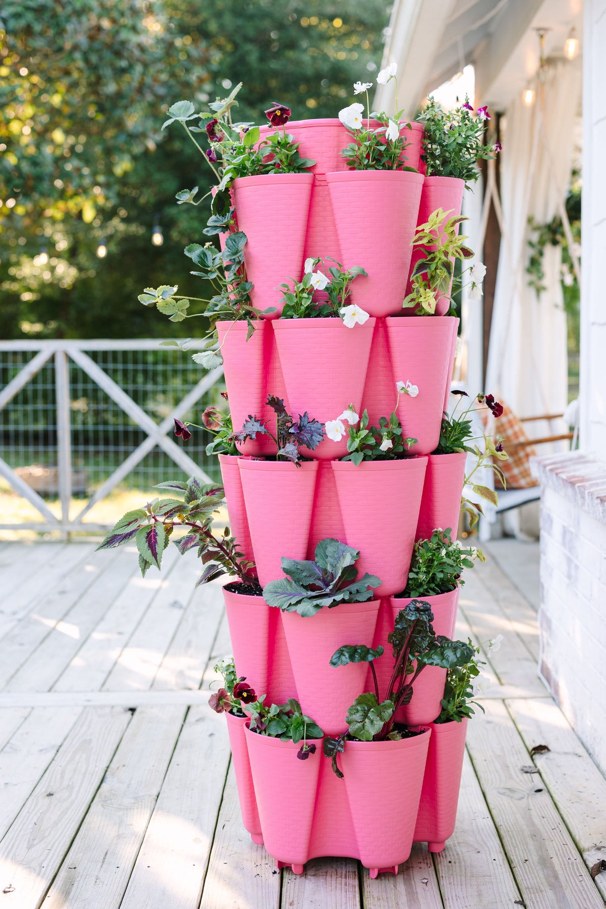 5 Tier GreenStalk Original Vertical Planter | Strawberry Pink (Basket Weave Texture)