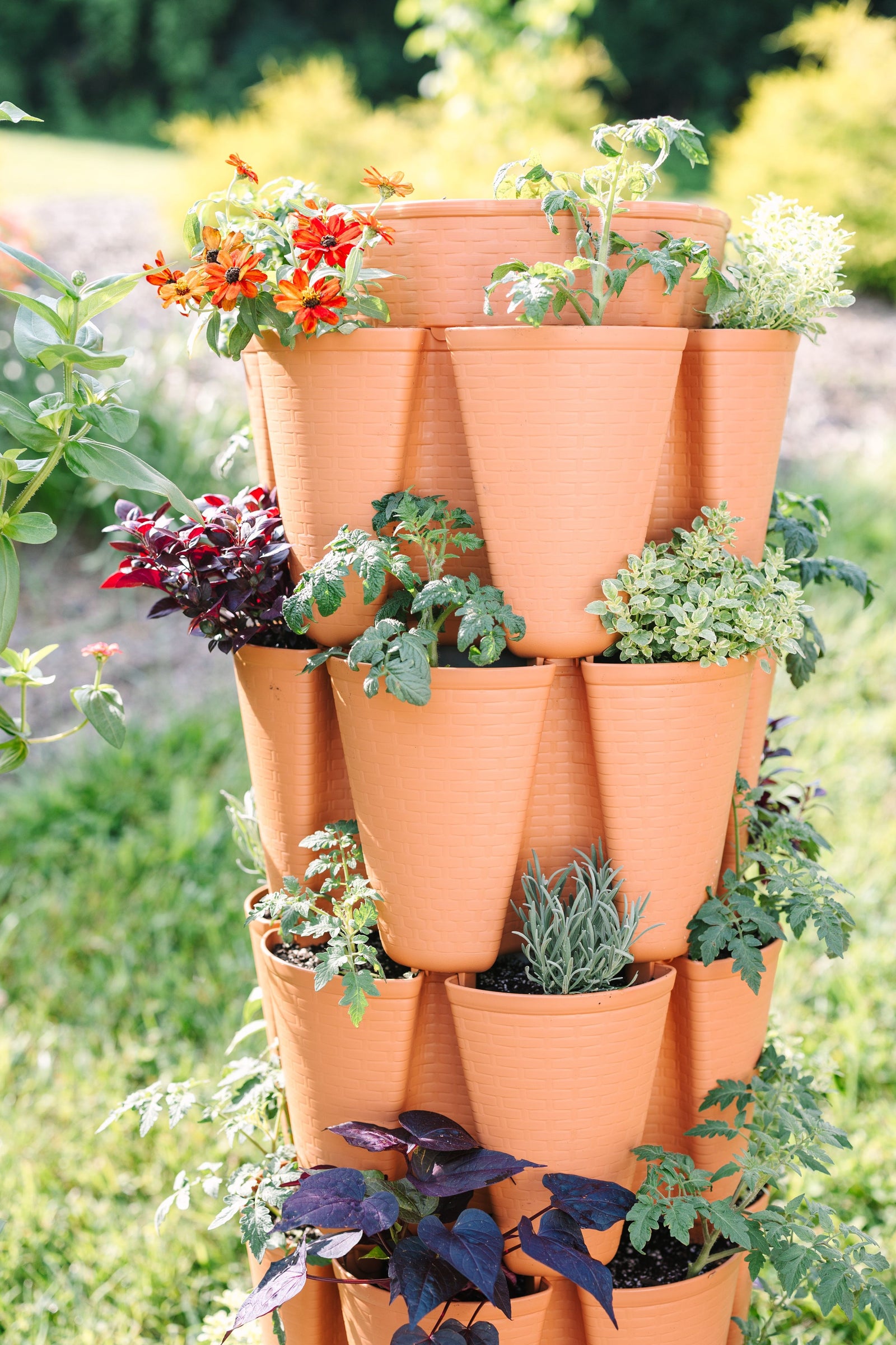 5 Tier GreenStalk Original Vertical Planter | Classic Terracotta (Basket Weave Texture) 