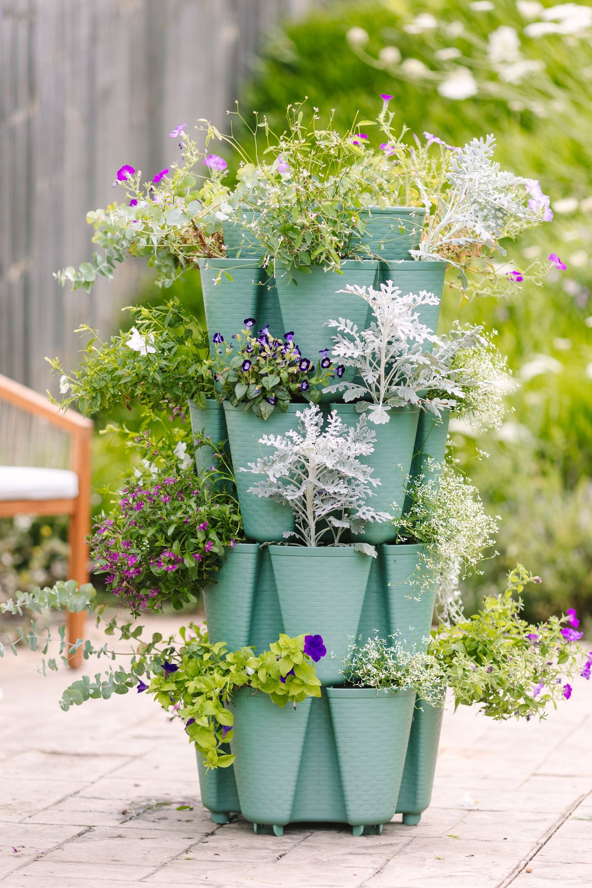 4 Tier GreenStalk Original Vertical Planter | Sage (Basket Weave Texture) 