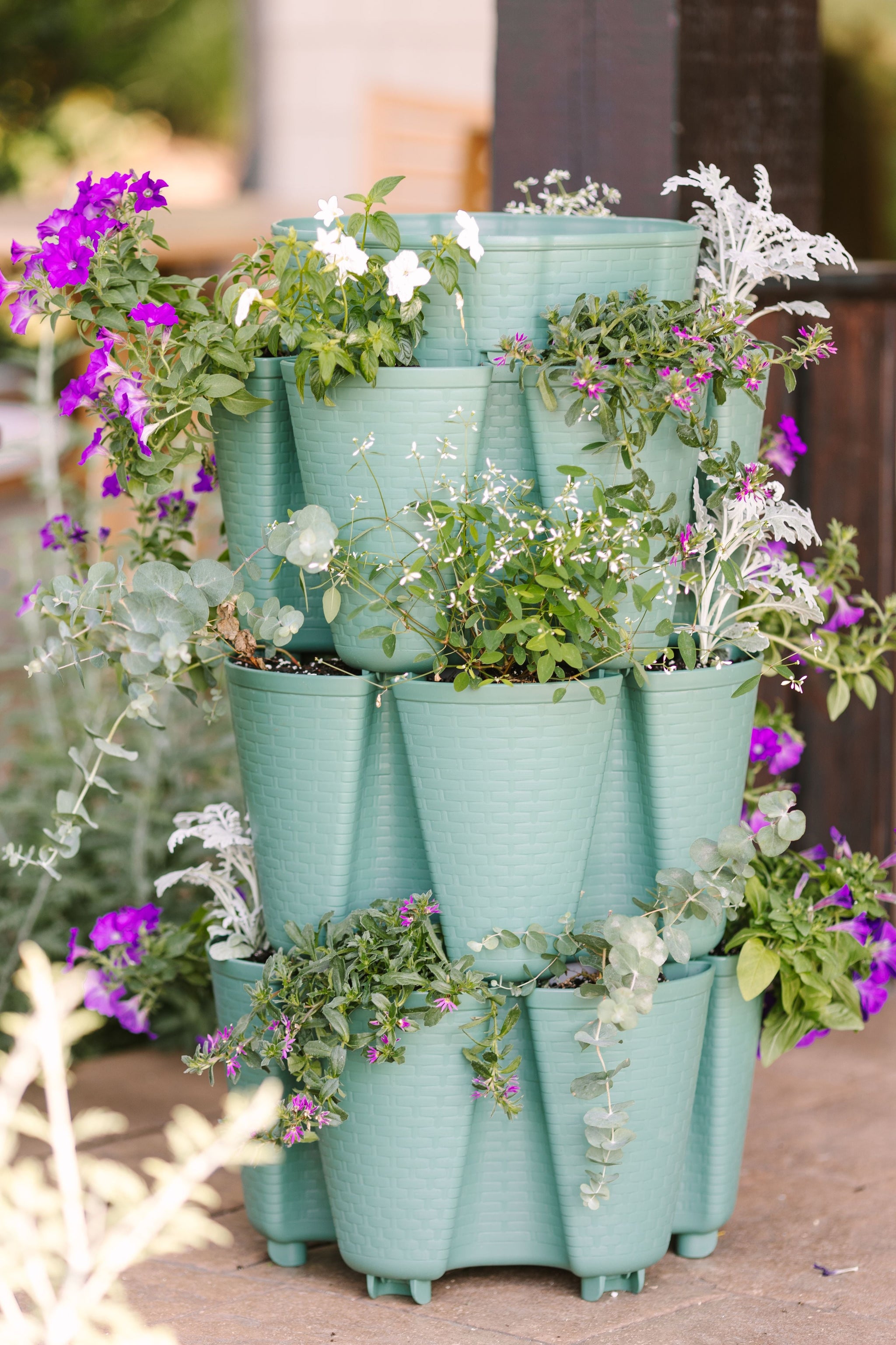 3 pot planter 3 Tier GreenStalk Original Vertical Planter | Sage (Basket Weave Textu