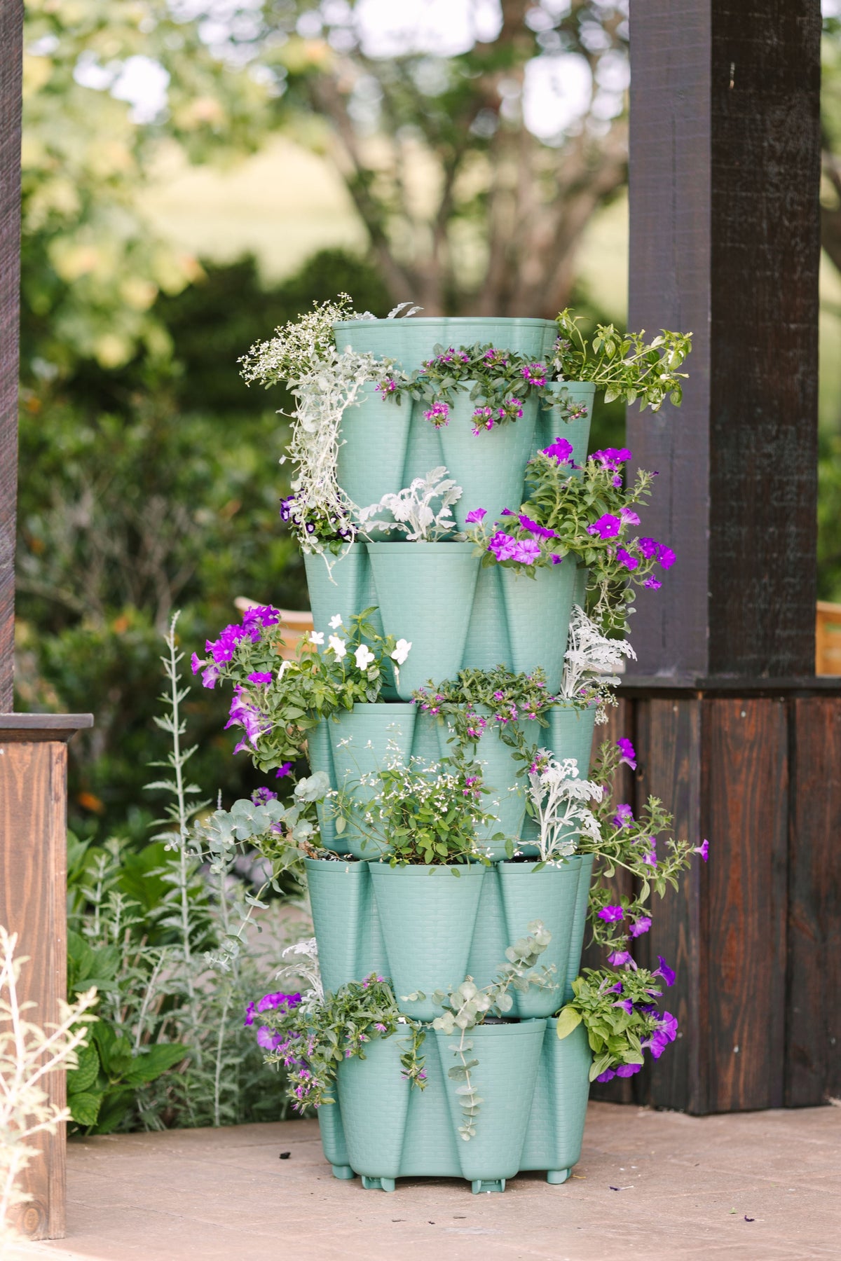 5 Tier GreenStalk Original Vertical Planter | Sage (Basket Weave Texture) 
