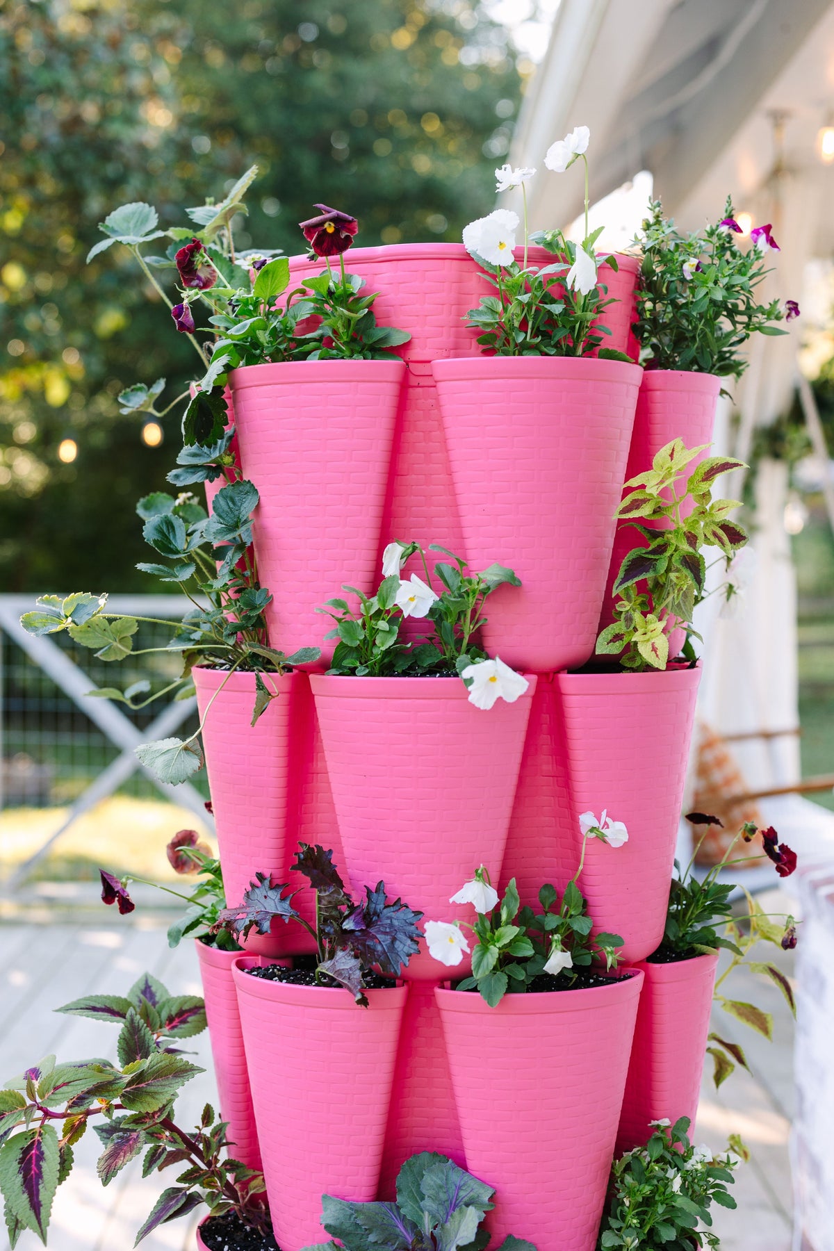 5 Tier GreenStalk Original Vertical Planter | Strawberry Pink (Basket Weave Texture)