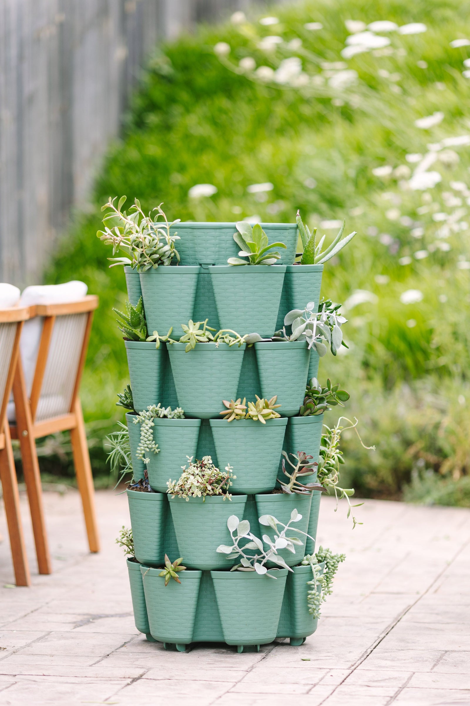 5 Tier GreenStalk Leaf Vertical Planter | Sage (Basket Weave Texture) 