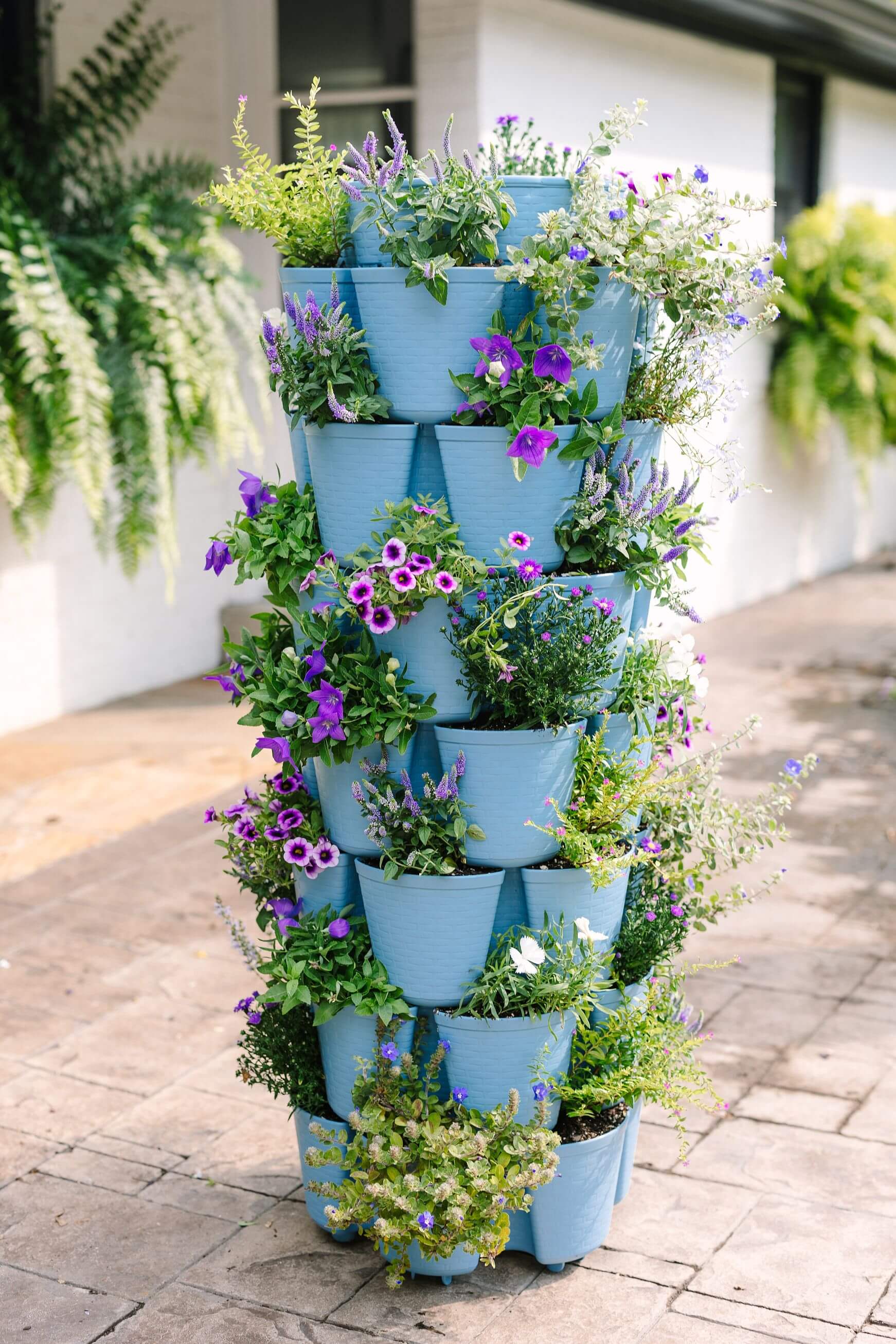 7 Tier GreenStalk Leaf Vertical Planter | Glacier Blue (Basket Weave Texture) 