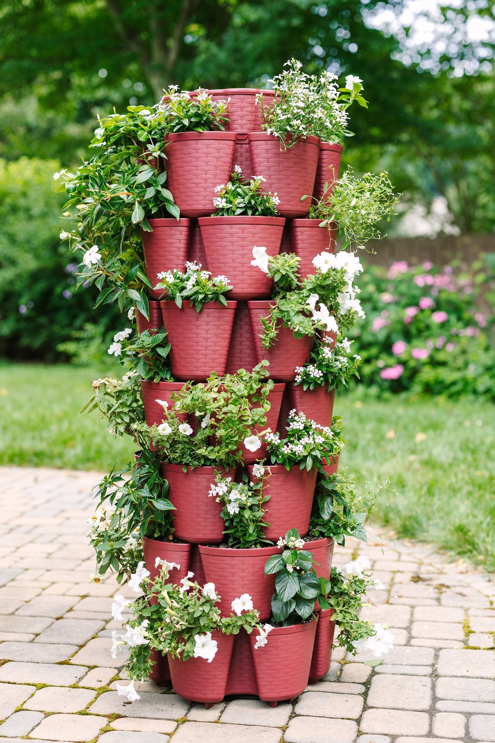 7 Tier GreenStalk Leaf Vertical Planter | Rusted Garden Red (Basket Weave Texture) 