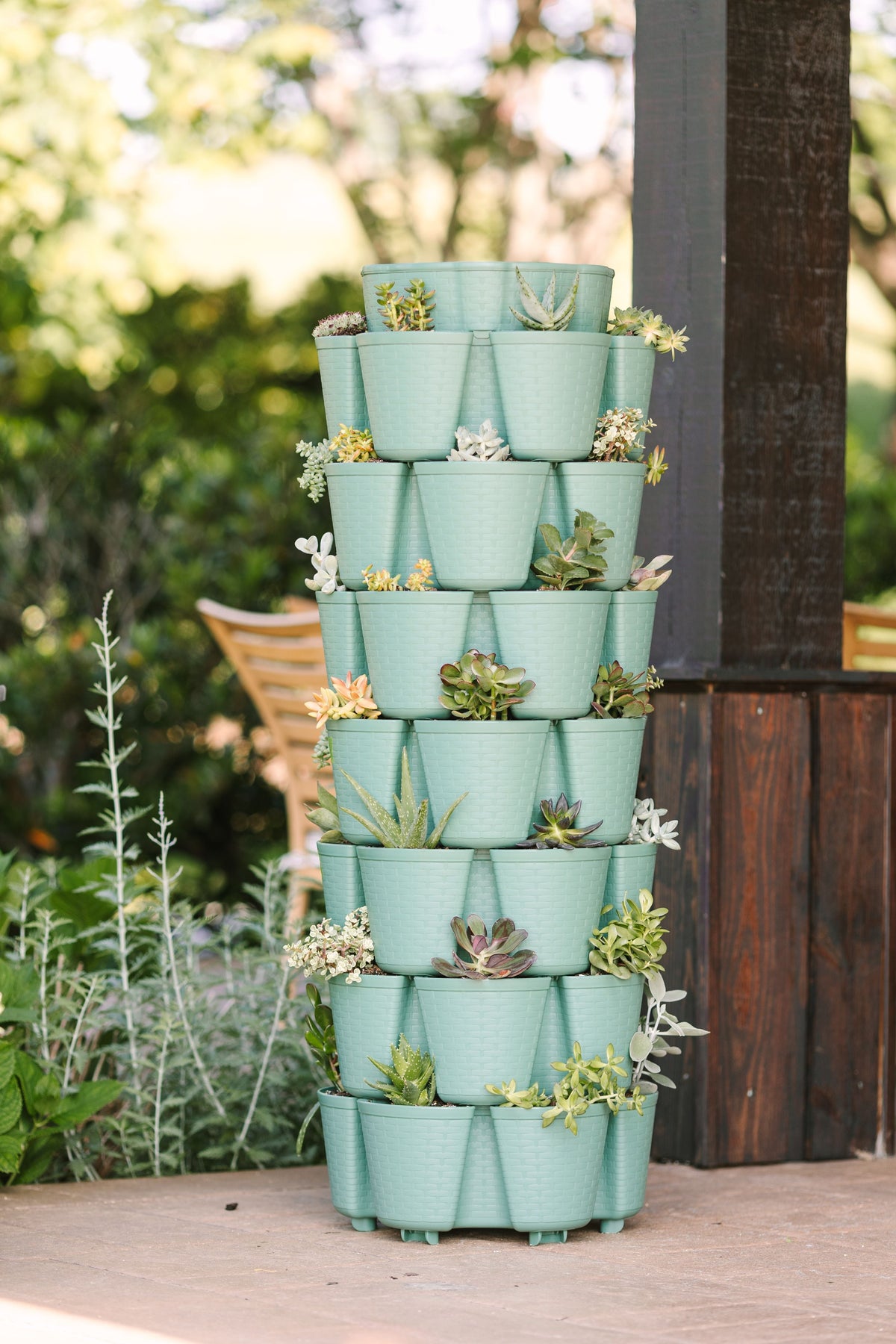 7 Tier GreenStalk Leaf Vertical Planter | Sage (Basket Weave Texture) 