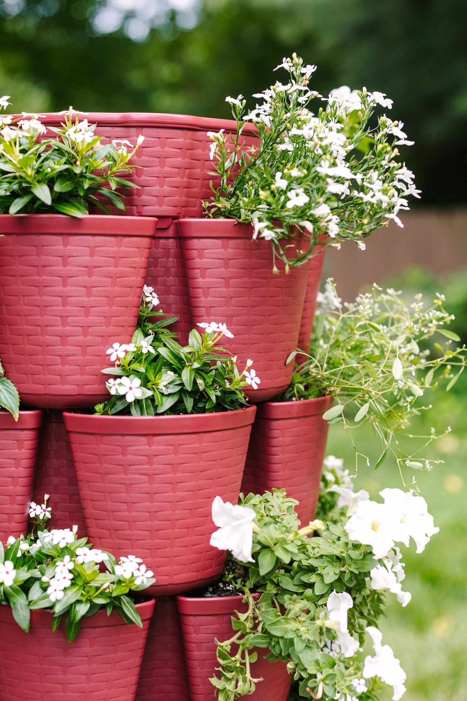 7 Tier GreenStalk Leaf Vertical Planter | Rusted Garden Red (Basket Weave Texture) 